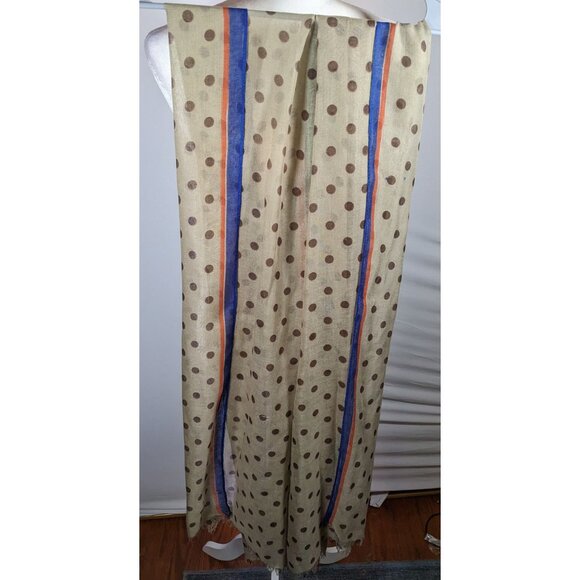 Vintage 70s Taupe Scarf With Brown Polka Dots And Rainbow Stripes - Picture 8 of 8